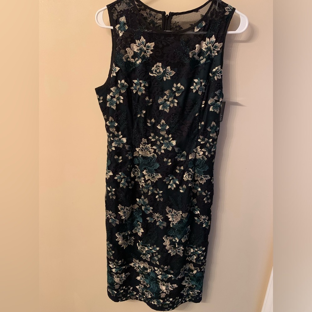 WHBM ~Black and Green Lace Sheath Dress- Size 8